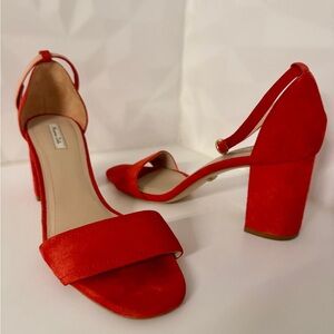 Massimo Dutti Red Suede Heeled Sandals